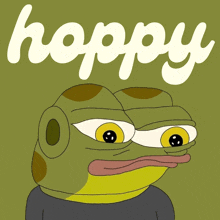 a picture of a frog with the word hoppy written above it