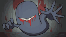 a cartoon drawing of a monster with blood coming out of its mouth