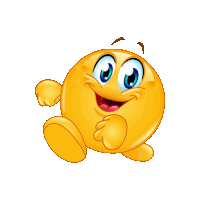 a cartoon smiley face with blue eyes and arms