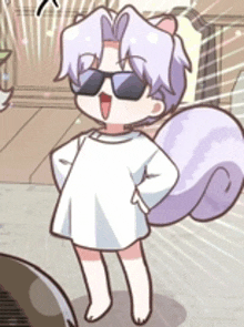 a cartoon squirrel wearing sunglasses and a white shirt