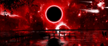 a red background with a black circle in the center