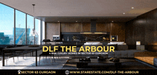 an ad for dlf the arbour shows a living room and kitchen