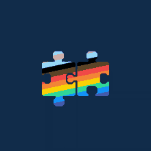 two puzzle pieces with a rainbow flag on them on a blue background