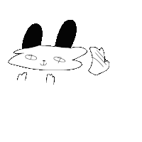 a black and white drawing of a rabbit with the letters m and m visible