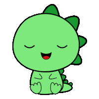 a cute green dinosaur with its eyes closed and a smile on its face .