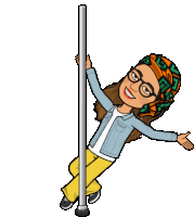 a cartoon of a woman hanging on a pole with her arms outstretched