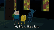 a cartoon scene with the words my life is like a fart