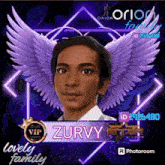 a picture of a man with purple wings and the name zurvy on it