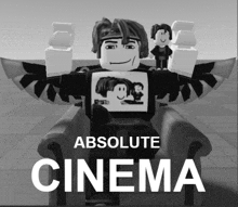 an ad for absolute cinema shows a man sitting in a chair with wings