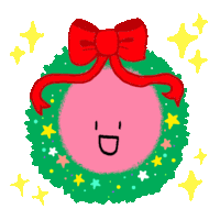 a cartoon drawing of a christmas wreath with a red bow and stars