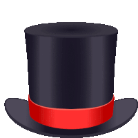 a black top hat with a red ribbon around the edge