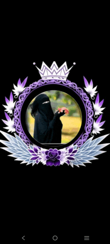 a picture of a woman in a niqab with a crown and flowers