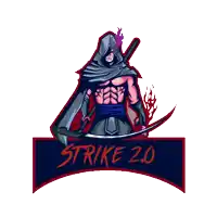 a logo that says strike 2.0 with a samurai holding a sword