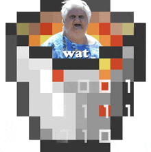 a pixelated image of an angry woman with wat written on the bottom