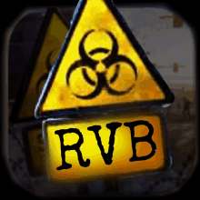 a yellow sign that says rvb in black letters