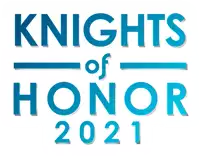 a logo for knights of honor 2021 in blue letters