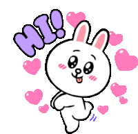 a cartoon of a bunny with hearts around it and the words hi !