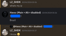 a screenshot of a chat between lz_sheikh and havoc