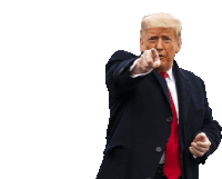 donald trump in a suit and red tie pointing