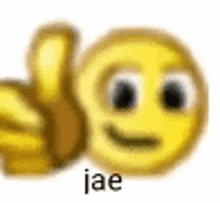 a yellow smiley face is giving a thumbs up with the words `` jae '' below it .