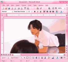 a pink microsoft word document with a picture of a man and woman