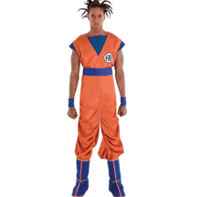 a man in a dragon ball z costume with a chinese symbol on the chest