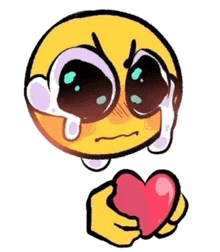 a cartoon smiley face is crying and holding a red heart .