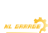 a yellow logo for nl garage with a gear