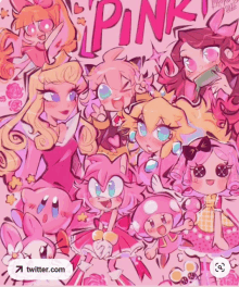 a drawing of a bunch of pink characters with the word pink on it