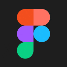 a colorful logo on a black background with the letter p in the middle