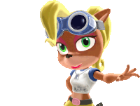 coco from crash bandicoot is wearing goggles on her head