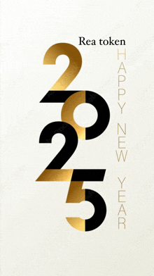 a rea token happy new year greeting card with black and gold numbers