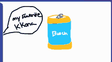 a drawing of a can of busch beer next to a speech bubble that says " my favorite k-kona "