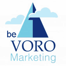 a logo for be voro marketing with a blue pyramid and clouds