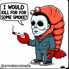 a cartoon of a man in a lobster costume smoking a cigarette