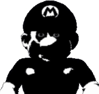 a black and white silhouette of a person wearing a mario hat .