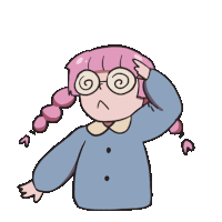 a girl with pink hair and glasses has a swirl around her eye