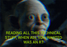 a picture of gollum with the words reading all this technical stuff when all you wanted was an r1