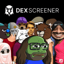 a group of people with cartoon faces and the words dexscreener on the bottom