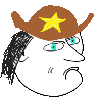 a drawing of a person wearing a cowboy hat with a yellow star on it