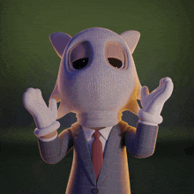 a cartoon character wearing a suit and tie with a white mask on his face