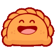 a cartoon illustration of a fried pastry with a smiling face on it .