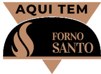 a logo for aqui tem forno santo with a flame on it