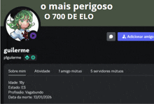 a screenshot of a person 's profile that says o mais perigoso