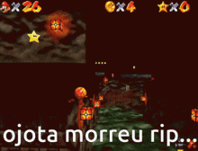 a screenshot of a video game with the words " ojota morreu rip " at the bottom