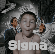 a poster for the movie sigma with a shirtless boy making a funny face