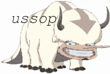 a cartoon drawing of a bison with a long nose and the word us sop written on it .