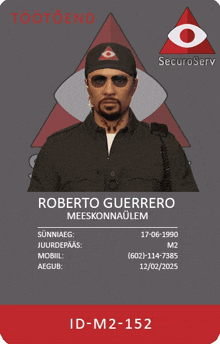 a roberto guerrero id-m2-152 card with a picture of a man