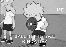 a black and white cartoon of lisa simpson holding a basketball in her mouth .