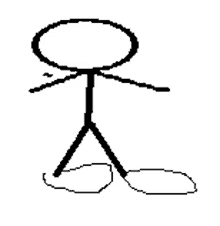 a black and white drawing of a stick figure with a circle in the middle of it .